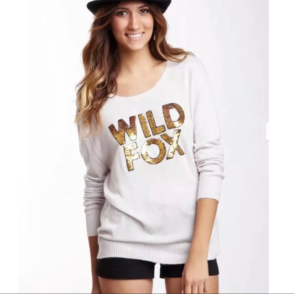 Wildfox White Label Gold Sequin Logo Sweater